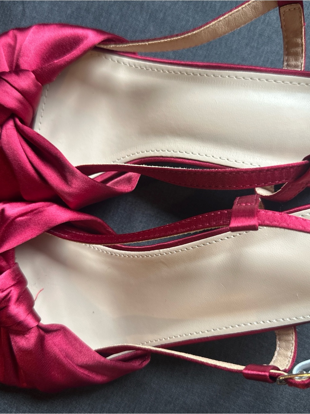 Fuchsia Satin Knot Slingback Heels Size 7.5 Open Toe Dress Shoes - Picture 2 of 6